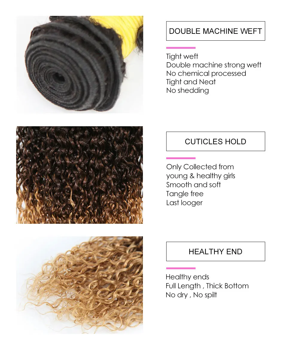 Hair Villa Ombre Brazilian Remy Hair Kinky Curly 1pc 1B427 Ombre Human Hair Bundles For Salon Low Ratio Longest Hair PCT 15% (8)