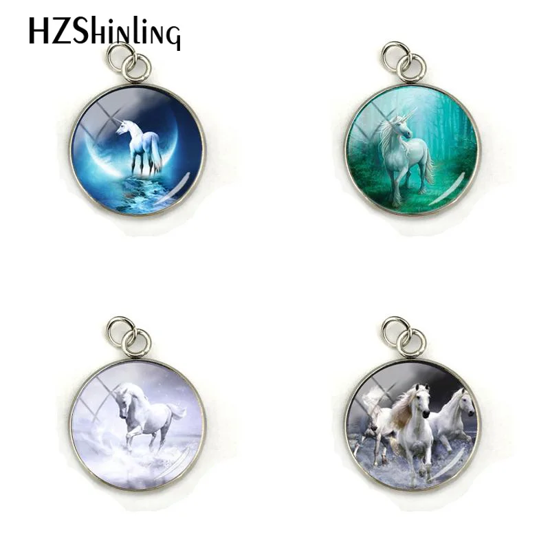 

New Arrival Fashion Glass Dome Round Pendant Horse Unicorn Animal Handmade Stainless Steel Plated Charm Jewelry Accessories