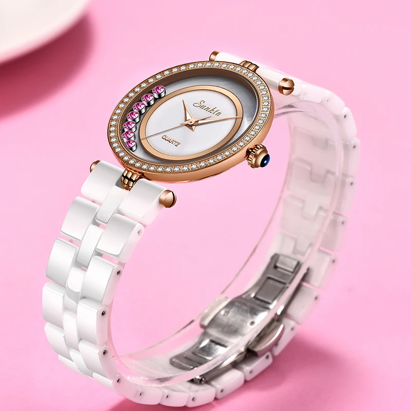 SUNKTA керамические женские часы лучший бренд класса люкс с бриллиантами кварцевые часы водонепроницаемые часы Женское платье браслет часы Relogio Feminino