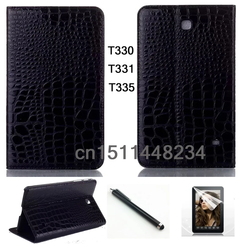 

pen+Film+luxury Fashion crocodile leather case Smart cover for samsung galaxy Tab 4 8.0 T330 T331 T335 Tablet cases