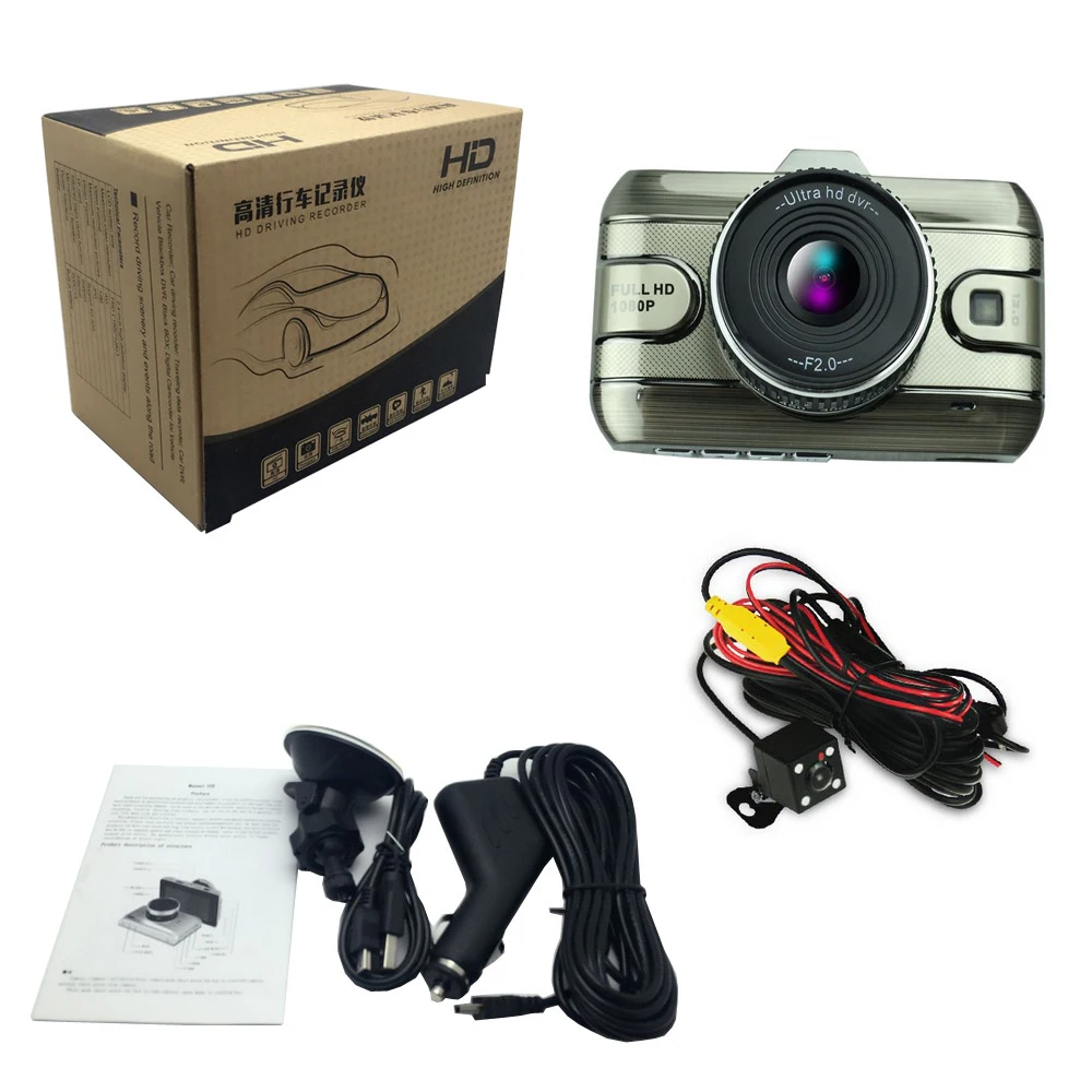 Camecho, Автомобильный видеорегистратор, 3 дюйма, двойной объектив, камера Dashcam FHD 1080 P, 170 градусов, регистратор, резервная камера заднего вида, ночное видение