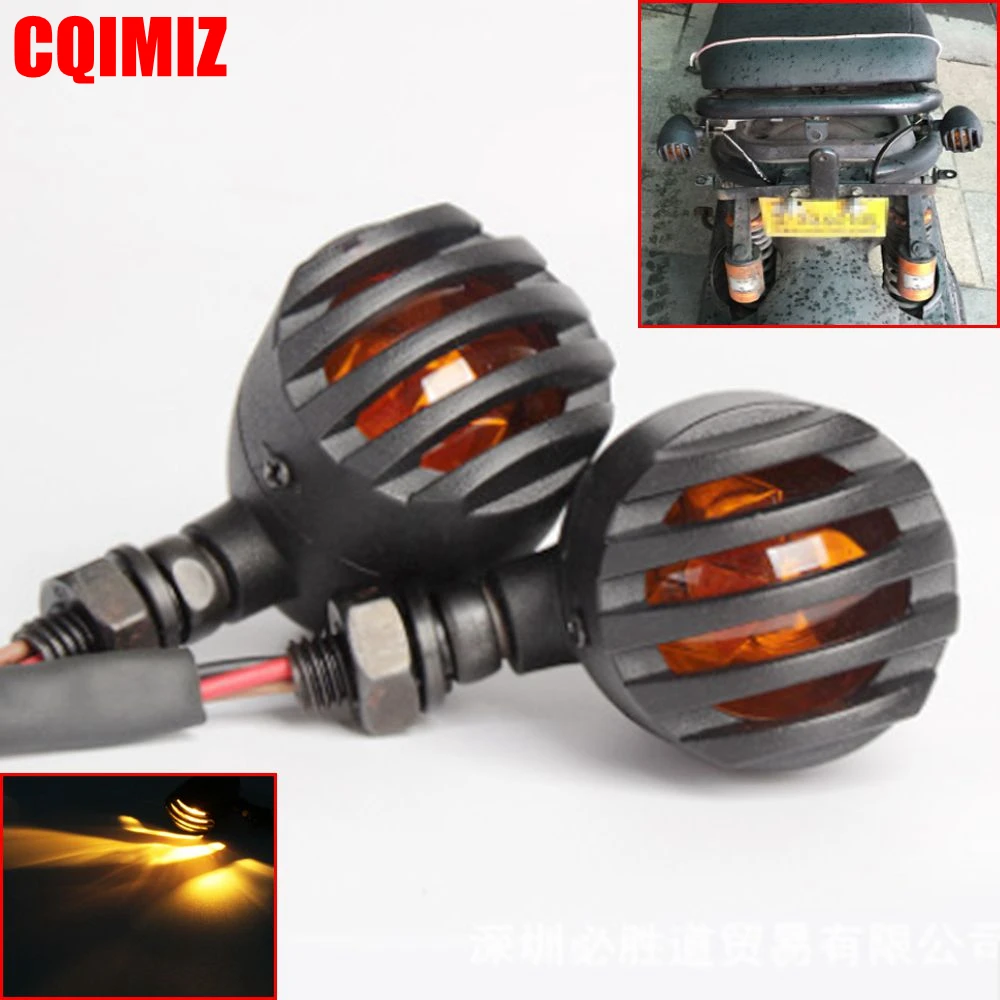 

2PCS Black Vintage Motorcycle Led Turn Signal Indicators Rear Bullet Turn Signal Motorcycle Amber Blinker For Harley Chopper