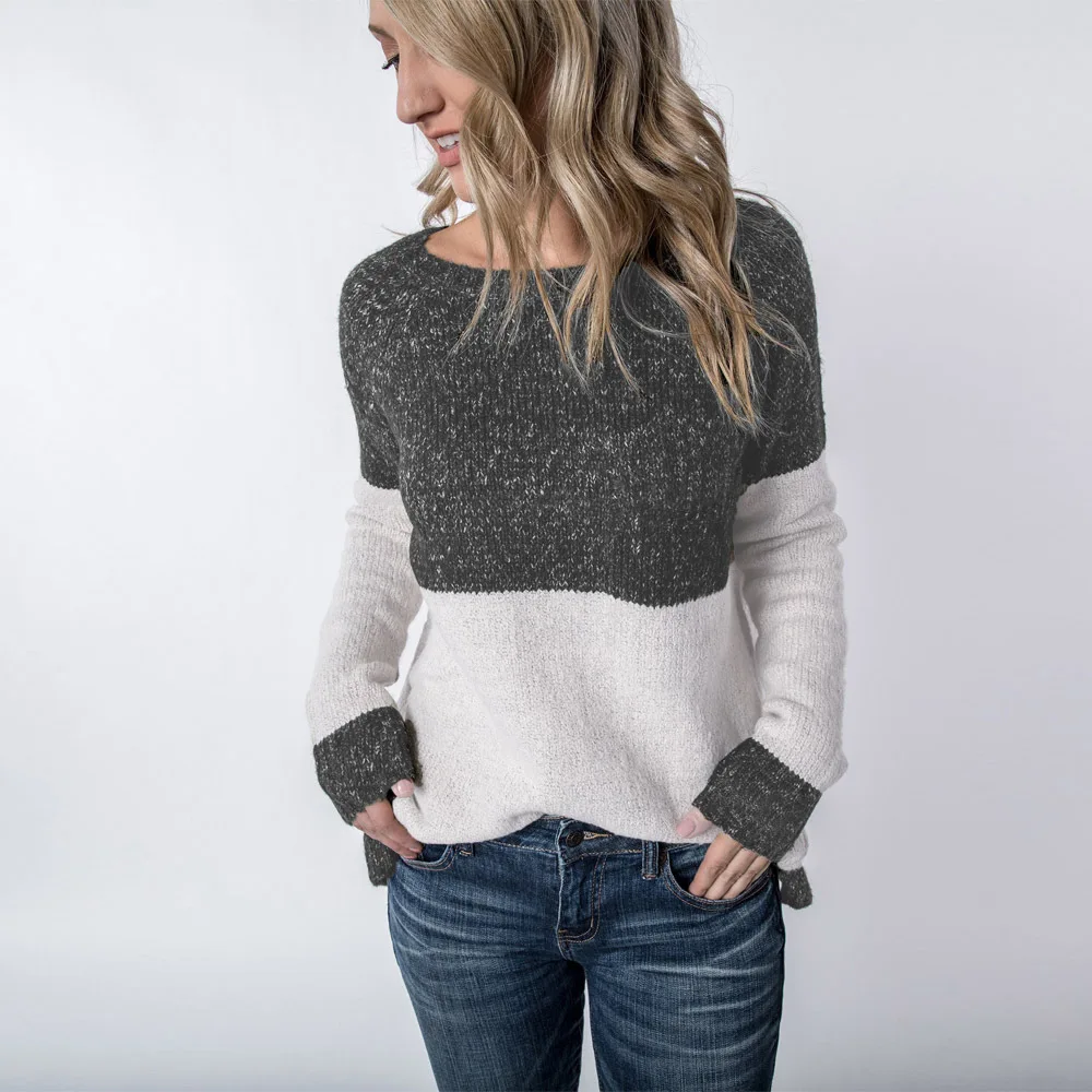 Women Sweater O-Neck Patchwork Casual Long Sleeve Christmas Sweater Plus Size Women Runway Sweater Pullover Tops Shirts