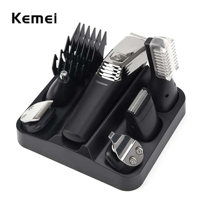 

Kemei 6 in 1 Rechargeable Hair Clipper Shaving Machine Beard Shaver Nose Trimmer Razor Eyebrow Trimer Men's Grooming Kit P49