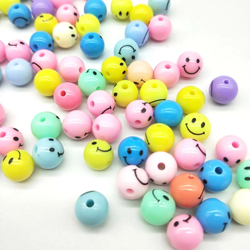 

DIY 50/30pcs/lot 10/12mm Cheap Hot Beads Sale Smiling Face Mix Color Plastic Acrylic Round Ball Spacer Beads for Jewelry Making