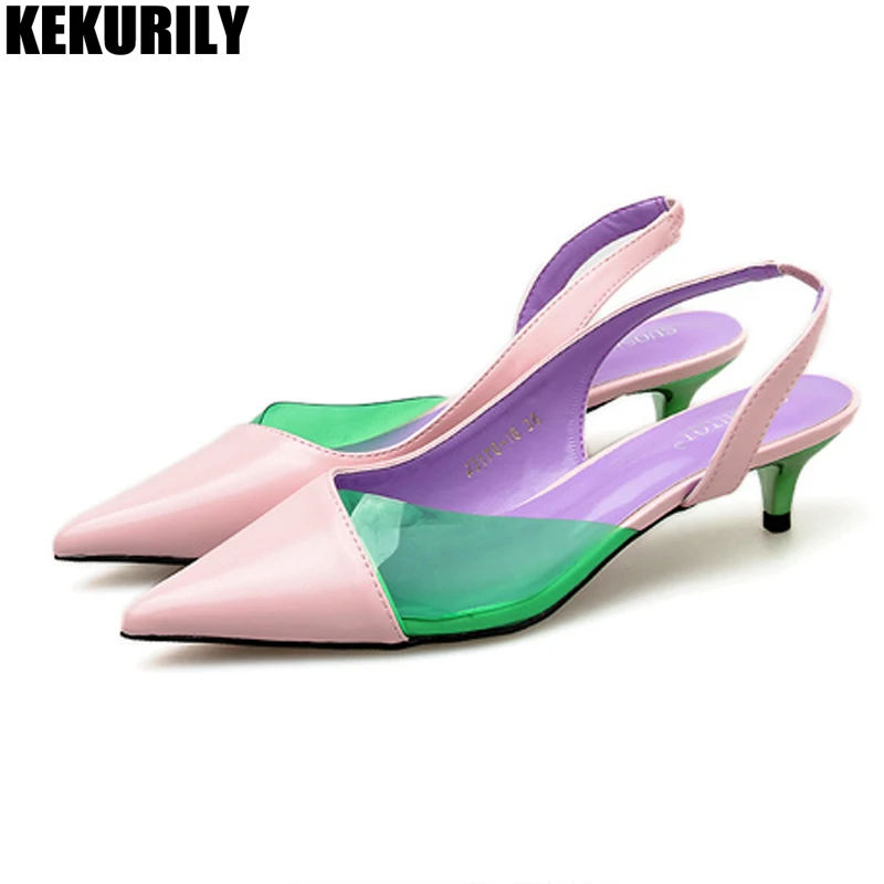 

Back strap Sandals Woman patchwork heels Slides pointed toe Shoes for Women shallow zapatos de mujer black white pink Orange