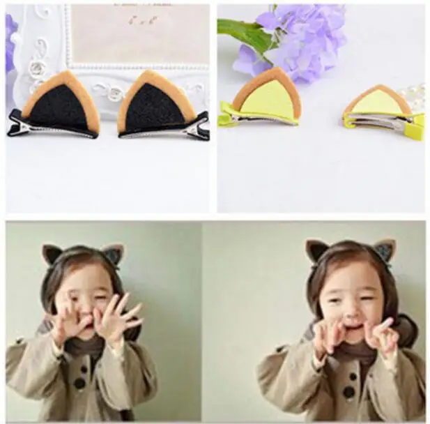 

2pcs=1pair Girls Hair Clips cat ear Hairpin BB clip Barrettes Kids hair clips ornament