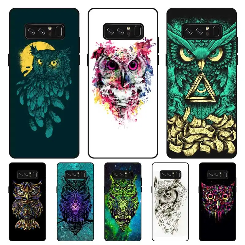 P158 сова черный силиконовый чехол для samsung Galaxy Note 3 4 5 8 9 10 Plus M10 M20 |