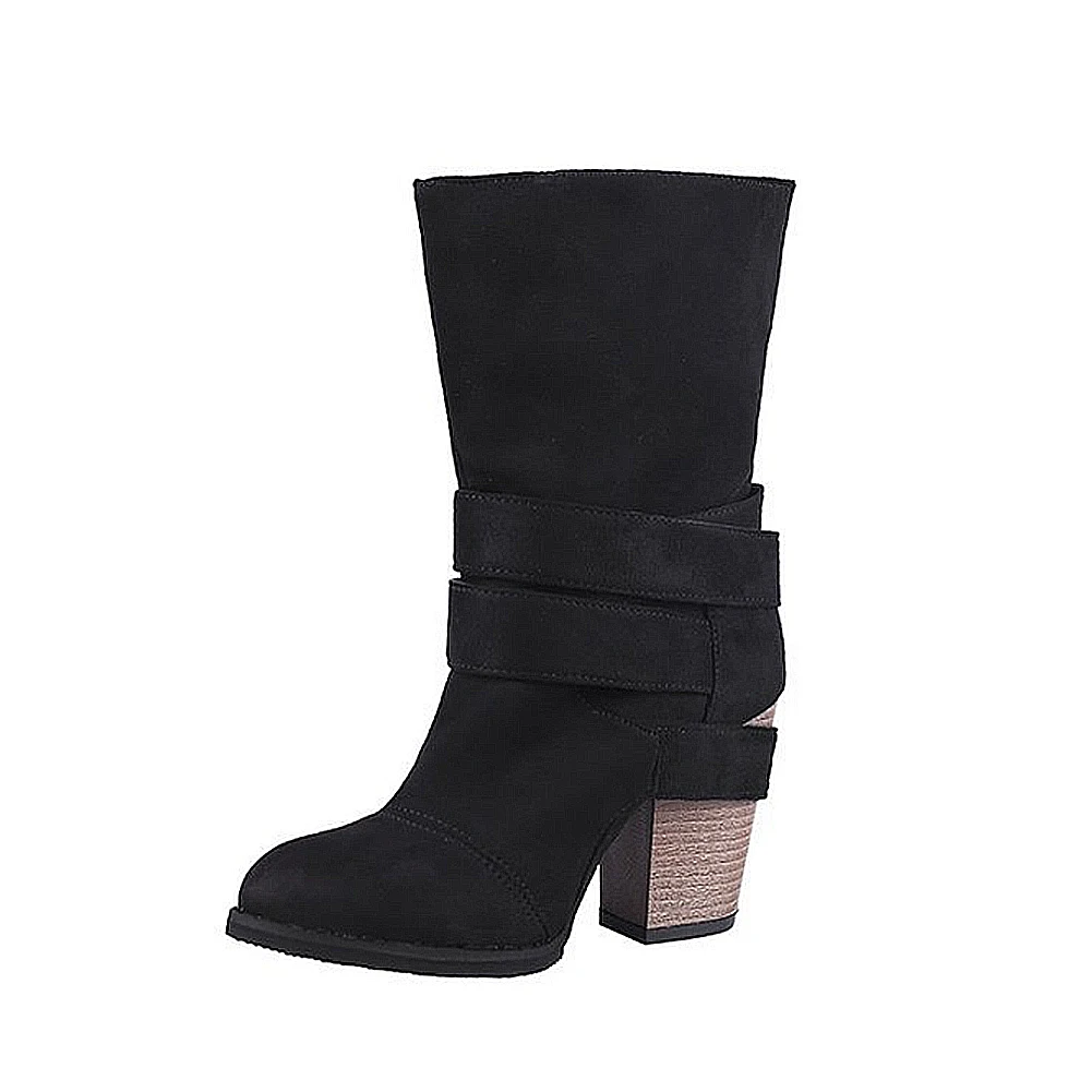 Épais Ceinture Mi Rond Automne noir Mode Boucle Grey En Neige De Daim Moyen Haute Bottes khaki Femmes Talons mollet Chaud 2018 Bout Tube Carré Hiver dCEroWQexB