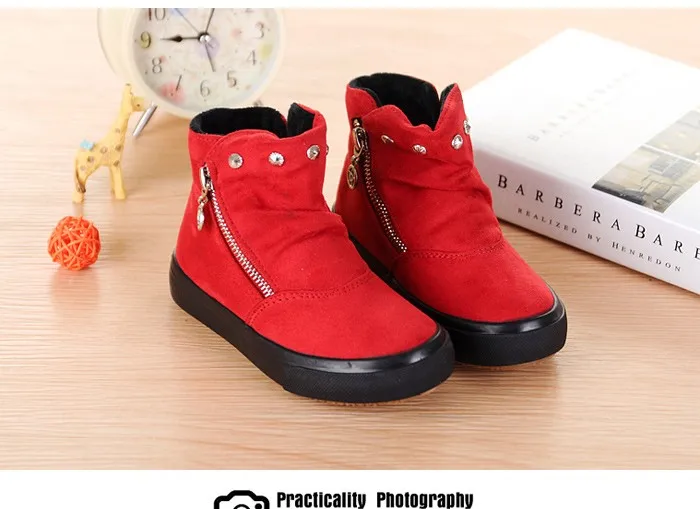 Brand 2015 Autumn Children Shoes Flock Leather Flat Rubber Sole Kids Boots Abkle Short Plush Fashion Snow Boots For Girls Boys (6)