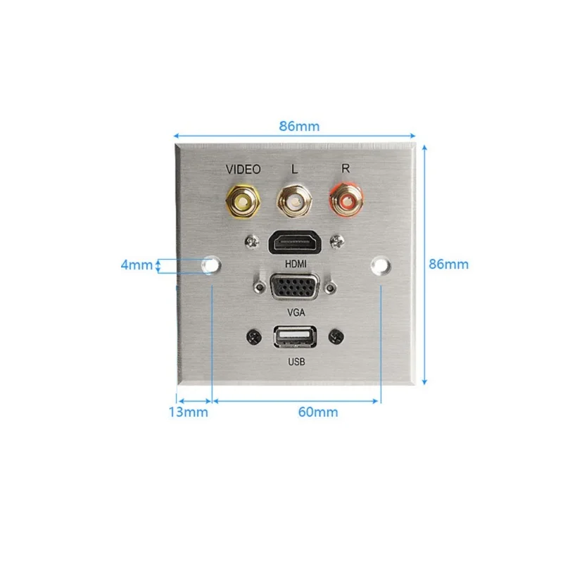 Алюминиевая панель настенный мультимедийный разъем HDMI VGA Видео L/R каналы usb порты Интерфейс сигнала панель 86 мм* 86 мм разъем панели