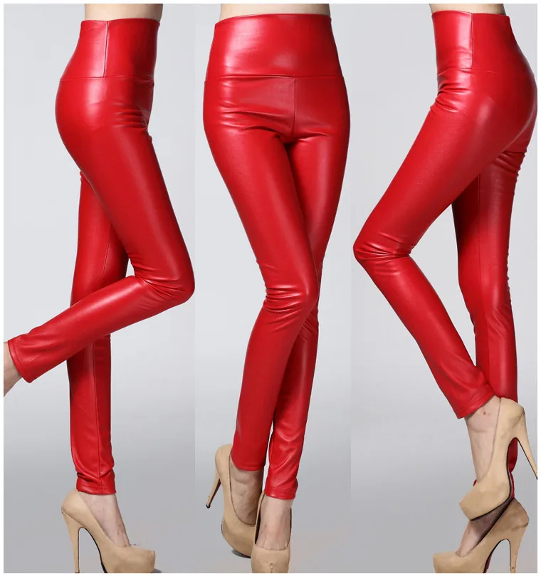 red faux leather pants womens