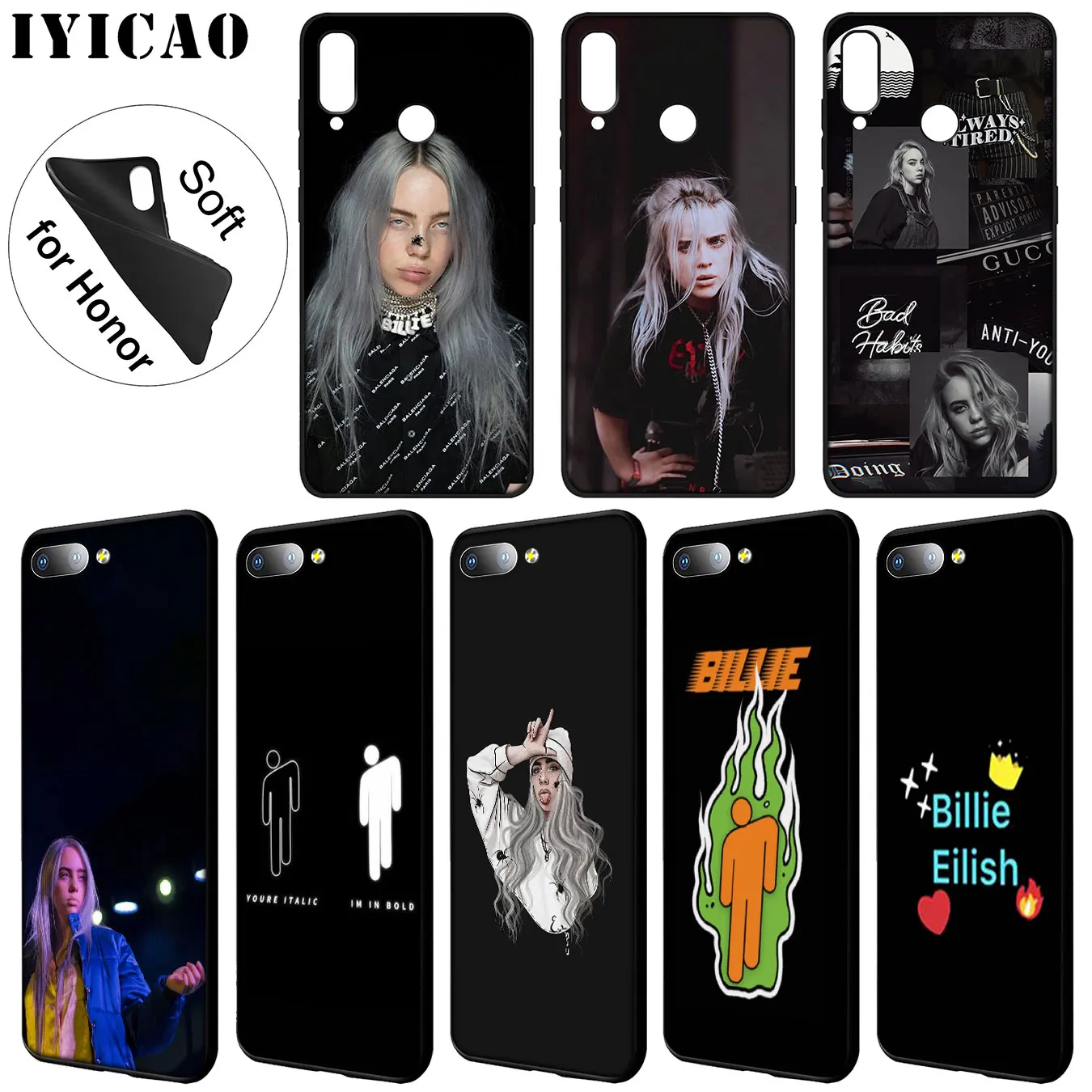 

IYICAO Billie eilish Soft Silicone Phone Case for Huawei Y7 Y6 Prime Y9 2018 Y5 Cover Honor 8C 8X 8 9 10 Lite 7C 7X 6A 7A Pro