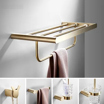 

304 Stainless Steel Brushed Gold Bathroom Hardware Set Towle Bar Bathroom Accessories Brush Gold Toilet Paper Holder Robe Hooks
