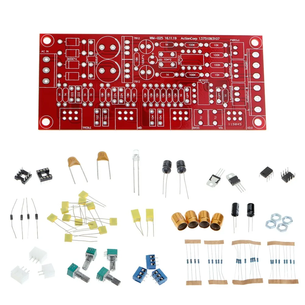 NE5532 AC 12V OP-AMP HIFI Amplifier Preamplifier Volume Tone EQ Control Board DIY KIT Module Set 10 Times Tone Board Preamp NE5532 AC 12V OP-AMP HIFI Amplifier Preamplifier Volume Tone EQ Control Board DIY KIT Module Set 10 Times Tone Board Preamp
