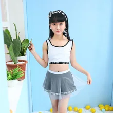 Новая летняя одежда для купания для девочек; детские купальные костюмы из двух предметов; бикини; купальный костюм; комплект бикини; пляжные костюмы с юбкой