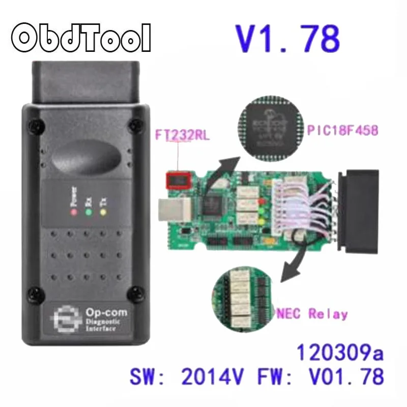 Opcom V145 1.78 2014V With PIC18F458 FTDI FT232RL Chip OBD OBD2 Diagnostic Tool For Opel Op Com Can Bus Diagnostic Cable op com car vehicle diagnostic tool black
