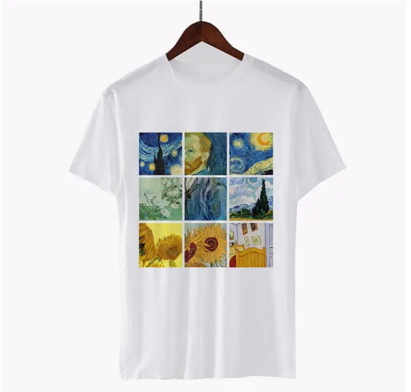 

Abstract painting by famous painters new short sleeves women's Sunflower pattern T-shirt Summer round neck t-shirts