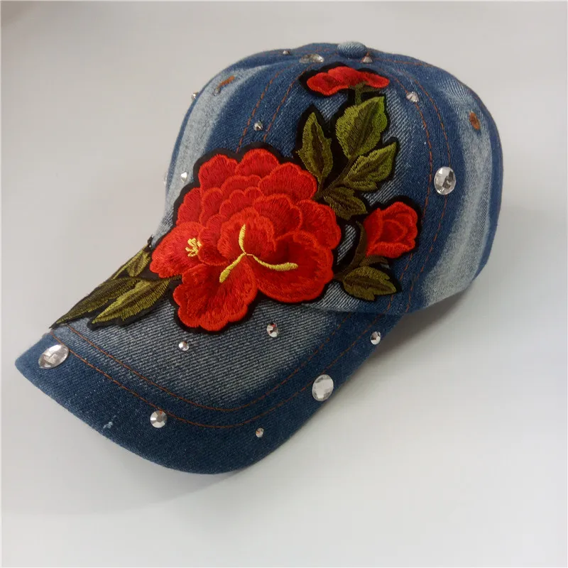 Новая роза украшения джинсовые Для женщин Бейсбол Шапки Snapback Кепки s casquette femme хип-хоп Кепки Vogue шляпа Регулируемый