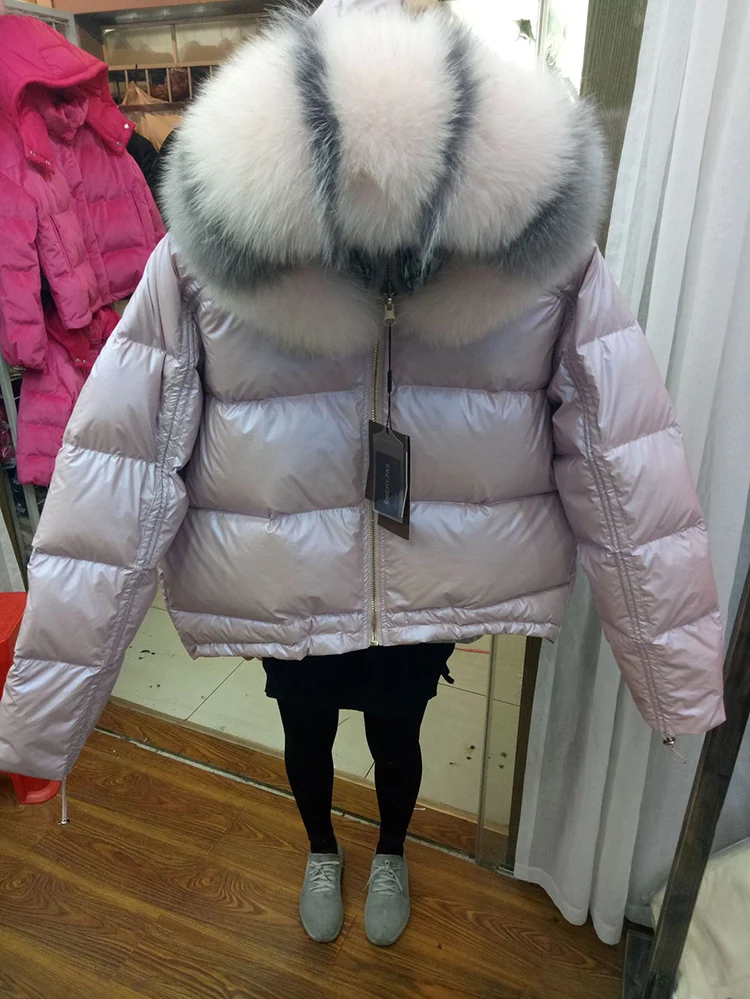 Большая зимняя куртка с натуральным лисьим мехом, новое двухстороннее водонепроницаемое пальто, женские пуховики, пальто с капюшоном, белая куртка-пуховик на утином пуху
