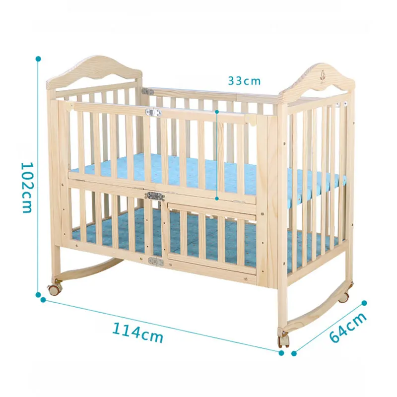Складная сосновая деревянная детская кроватка с 4 запираемыми колесами, без краски детская качалка-колыбель, портативная детская кроватка с москитной сеткой