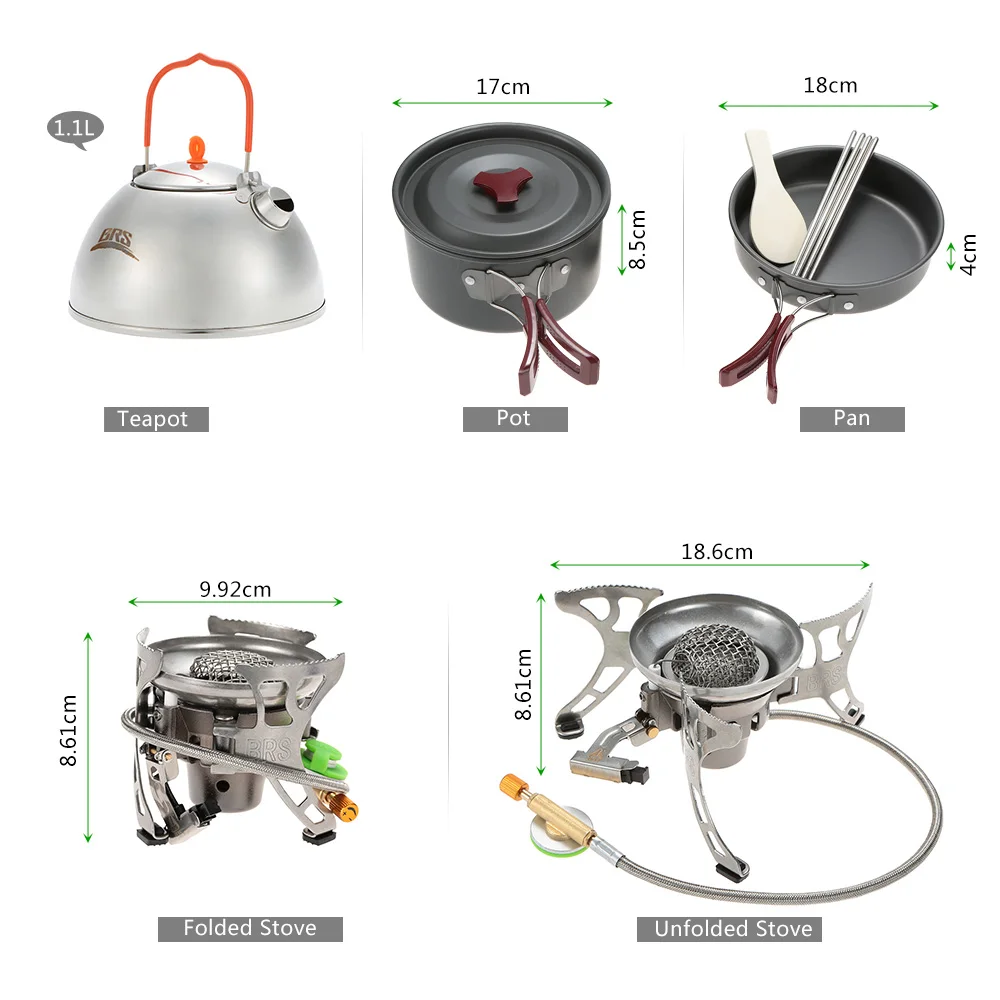 Brs портативный Пособия по кулинарии кастрюля, сковорода с двумя ручками чашка наборы чайников посуда Разделение ветрозащитная газовая плита печи для пикника на открытом воздухе комплект