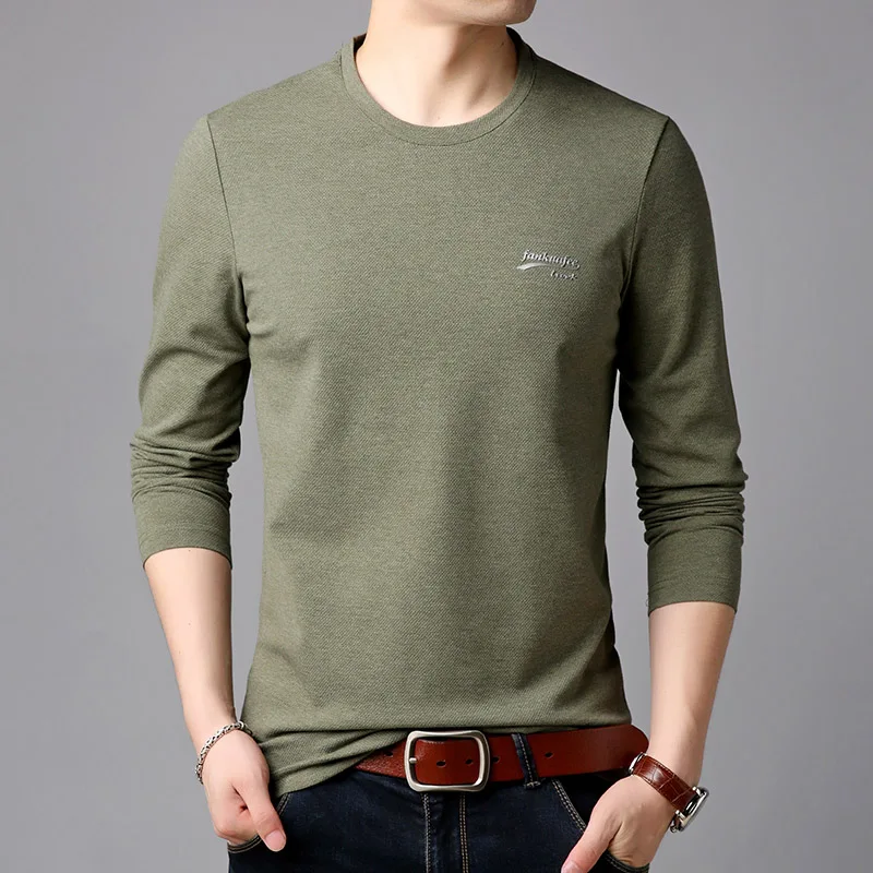 Top GRAD Новая модная брендовая футболка Для мужчин s однотонный Цвет тренды уличная одежда топы в Корейском стиле Slim Fit футболка с длинными рукавами Для мужчин одежда - Цвет: Зеленый