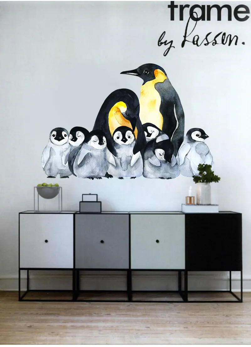 Настенная с пингвином, наклейки для детской комнаты, современный скандинавский домашний декор, аксессуары, животные, акварельные настенные художественные наклейки, обои, любовь