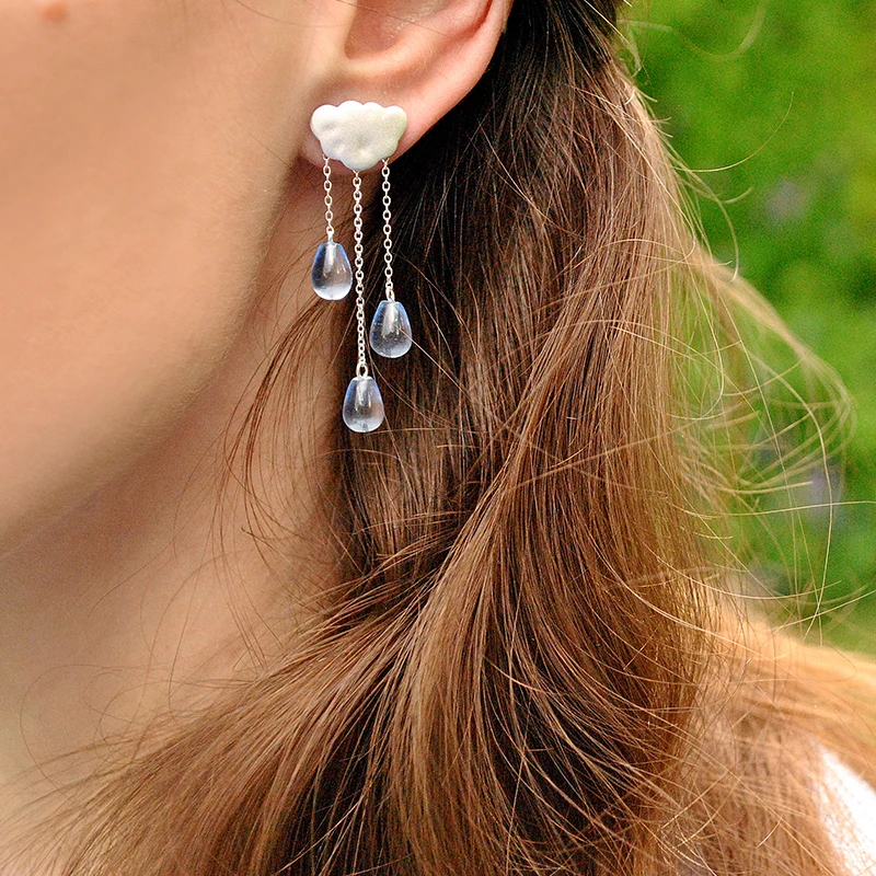 Lotus Fun Solid 925 Sterling Silver Earrings for Women Cloud Water Drop Quartz Tassel Drop Earring silver 925 earing for Girls