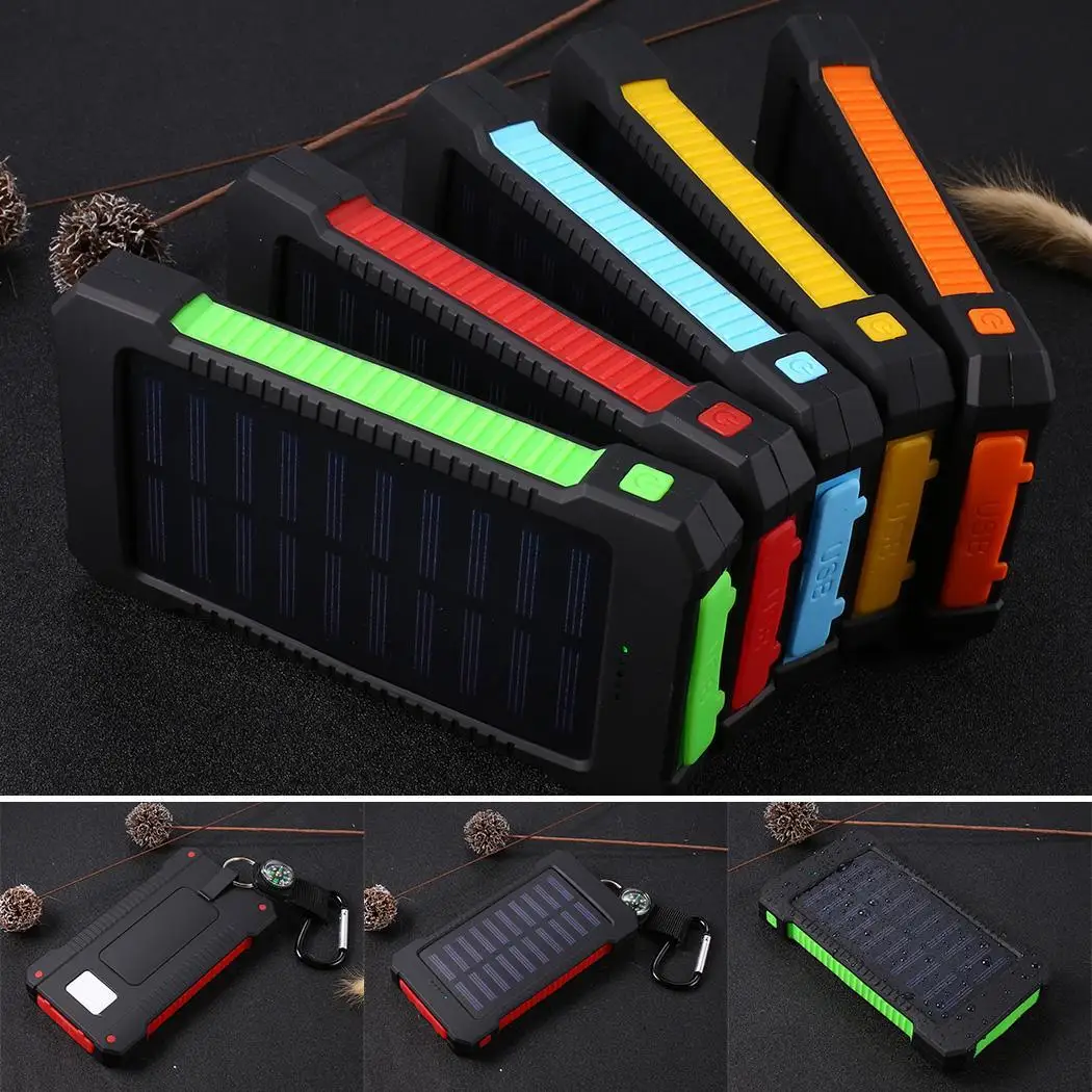 30000mAh внешний Солнечный портативный 2 USB аккумулятор Powerbank вешалка компас Пыльник