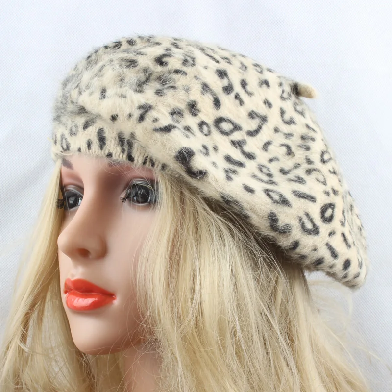 Модная женская шерстяная шапка, берет, женская шапка с леопардовым принтом, брендовая Повседневная теплая вязаная шапка для девочек на осень и зиму