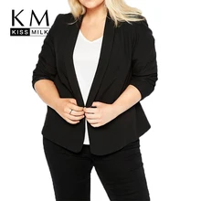Kissmilk Plus Size Women Clothing Casual Slim Fit Blazers Basic Jackets Ladies Notched Long Sleeve Blazer Female Coat Big Size