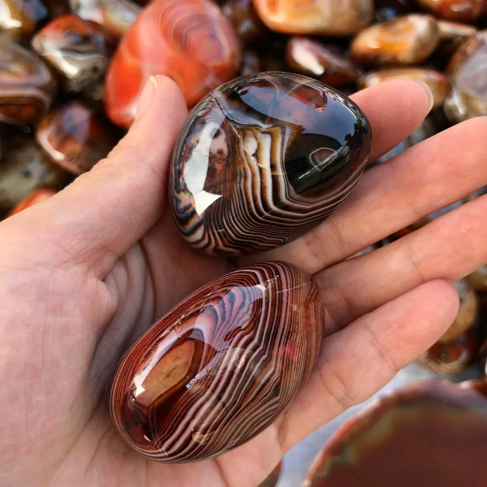 Silk Agate Palm Stone Crystal Polished Banded Agate Stone