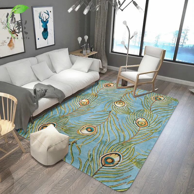 

Peacock feather pattern decorative Carpet living room bedroom rectangular non-slip mats Dirty hotel gorgeous Pads thick Rug 8mm