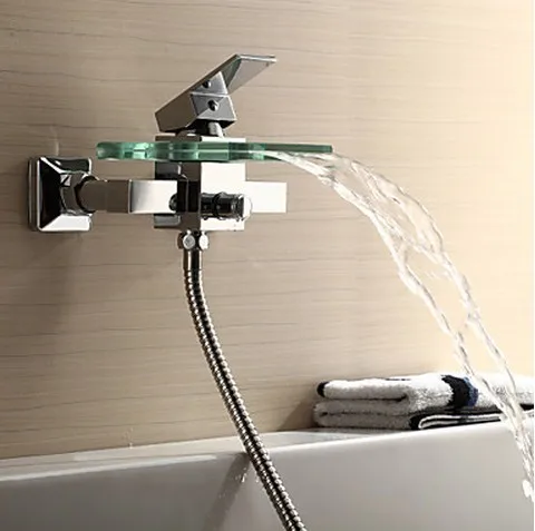 Современный кран для ванной со стеклянным водопадом с настенным креплением wf03