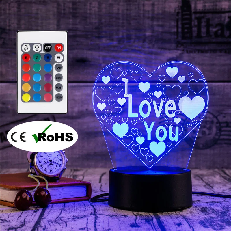 

3D Led Novety Lighting Creative Gift Night Light Table Lamp Love Shape Light Led Home Corridor Hotel Party Atmosphere Lights