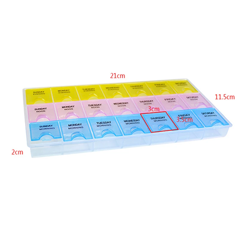 Прозрачный Цвет пустой Пластик коробки пилюльки медицины планшета Органайзер еженедельно 7 дней 3 ряда лоток для хранения Чехол 21 отсек