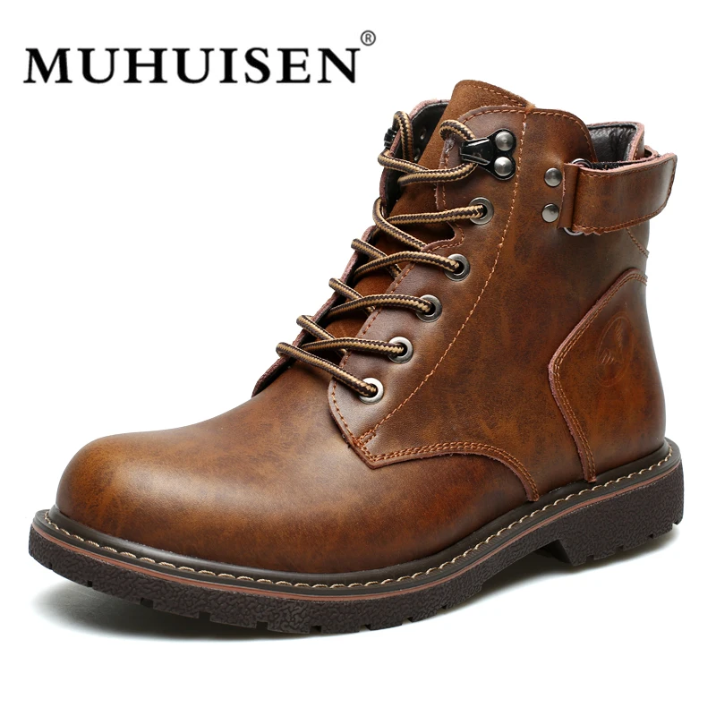 

2018 Men's Working Safety Boots Genuine Leather Waterproof Vintage Rubber Rome Fashion Ankle Men Boots
