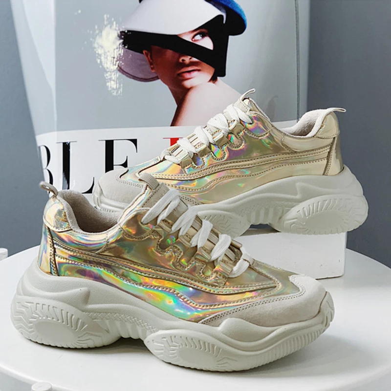 2019 Spring Autumn Shoes Women Platform Shoes Lady Lace Up Casual Shoe Creepers Harajuku Punk Sneakers Girl Female Silver Shoes (11)