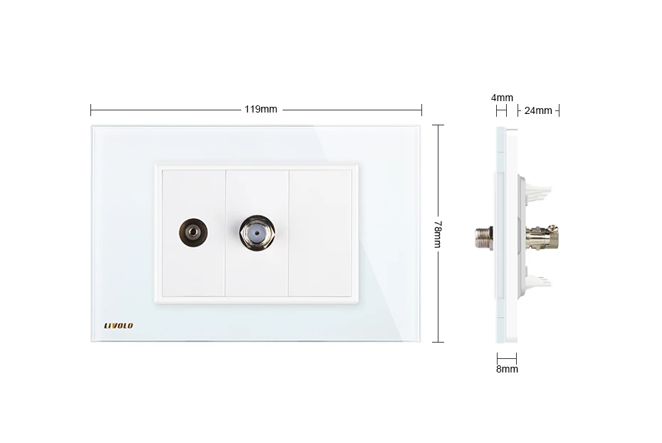 Livolo AU/US стандартный роскошный телевизор и гнездо для спутникового ТВ-датчика, с белой жемчужной стеклянной панелью, C91V1ST-11