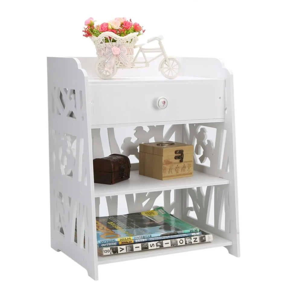 Bird Decor Coffee Table Nightstands Bedside Table Modern Wooden Cabinet Bedroom Storage Shelf Cupboard Living Room Furniture