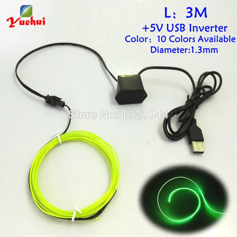 

Electroluminescent With DC-5V Controller 1.3mm 3Meters EL Wire Neon Light Flexible Neon For Party Festival Decoration