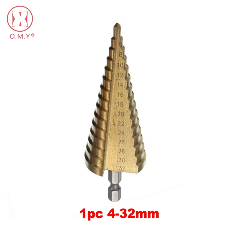 OMY Professional HSS Steel Large Step Cone Hex Shank Coated Metal Drill Bit Cut Tool Set Hole Cutter 4-12/20/32mm Wholesale