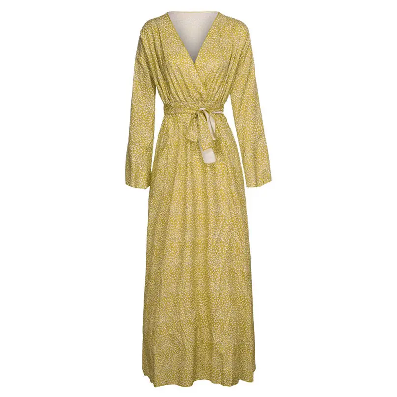 Fashion Women V-Neck Long Dress 2019 Flare Sleeve Elegant Bohemia Floral Print Bow Bandage Maxi Dress Vestidos Plus Size 3Y22 (39)