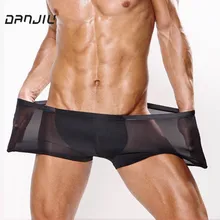 DANJIU, одноцветное шелковое сексуальное мужское белье для геев, перспектива, тонкие мягкие мужские боксеры, шорты, u-образные, Cueca, боксеры, Calzoncillos, трусы