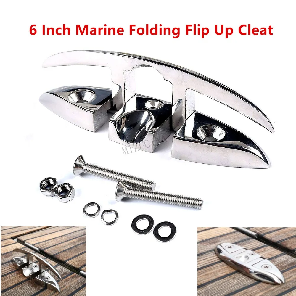 Marine Boat Flip Up 6" Folding Cleat Dock Stainless Steel w/Fasteners 