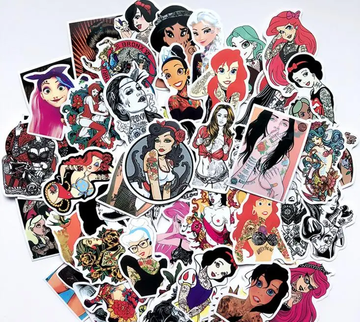 

50Pcs/Lot Styling Pvc Waterproof Sexy Beauty Tattoo Girls Stickers For Laptop Motorcycle Skateboard Luggage Decal Toy Sticker