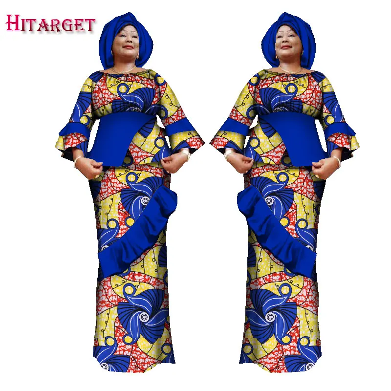

2017 African Kanga Clothing Two Piece Set Women Long Sleeve Crop Tops & Long Skirt Sets African Mermaid Maxi Clothing 6XL WY1633