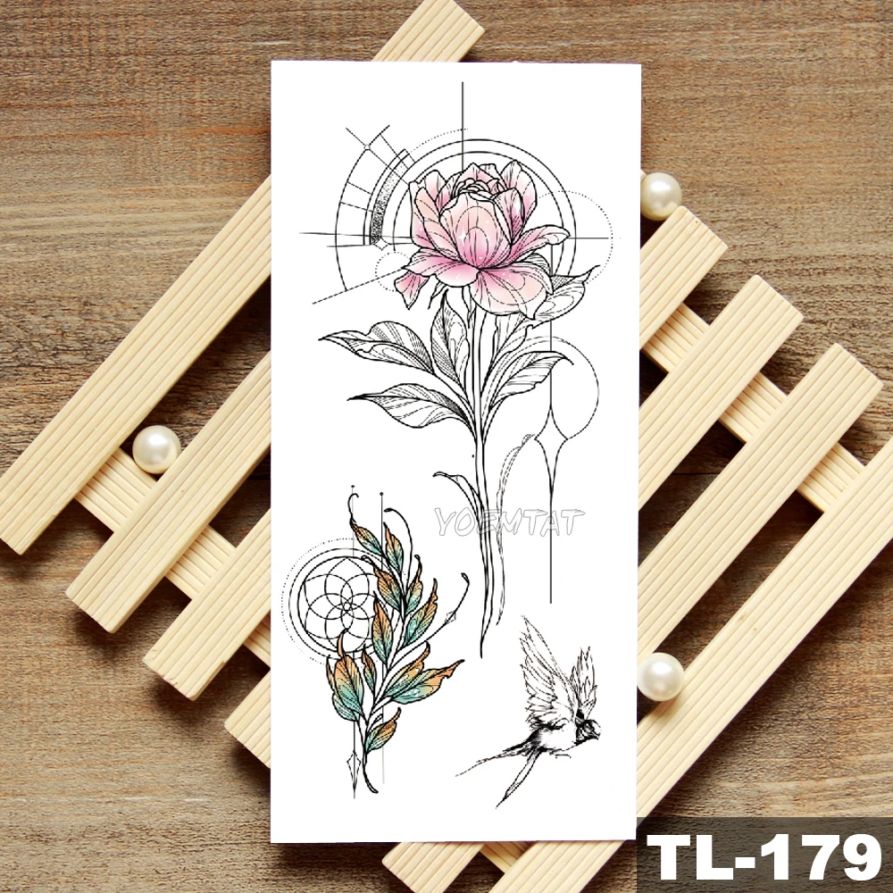 Водостойкая временная татуировка Лотос пион розы наклейка минималистичные