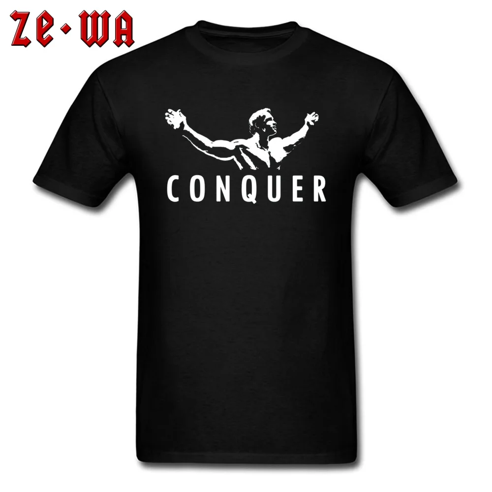 Arnold Schwarzenegger - Conquer -1099 100% Cotton Male Tops Tees Birthday Summer/Autumn Top T-shirts Fashion Round Neck Tee Shirt Arnold Schwarzenegger - Conquer -1099 black